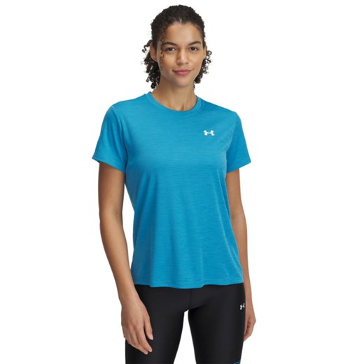 Damska koszulka treningowa Under Armour Tech Textured SSC - niebieska ze sklepu Sportstylestory.com w kategorii Bluzki damskie - zdjęcie 183911970