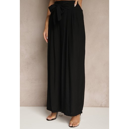 Czarne Wiskozowe Spodnie High Waist o Szerokim Kroju Aranisa Renee S wyprzedaż renee.pl