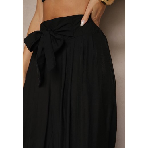 Czarne Wiskozowe Spodnie High Waist o Szerokim Kroju Aranisa Renee XL wyprzedaż renee.pl