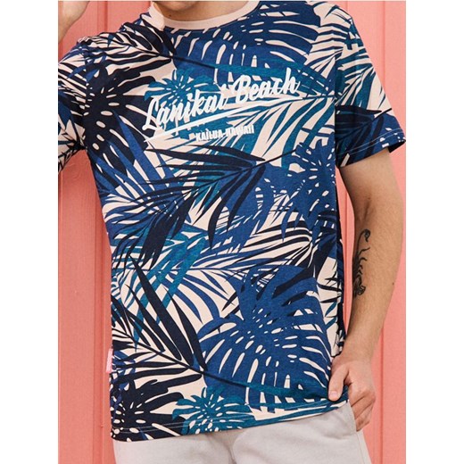 Sinsay - Koszulka o roślinnym motywie z napisem na przodzie - różowy ze sklepu Sinsay w kategorii T-shirty męskie - zdjęcie 183916480