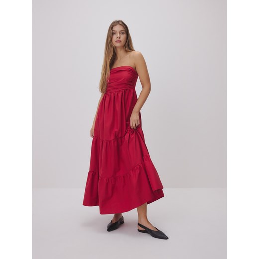 Reserved sukienka bez rękawów czerwona midi rozkloszowana 