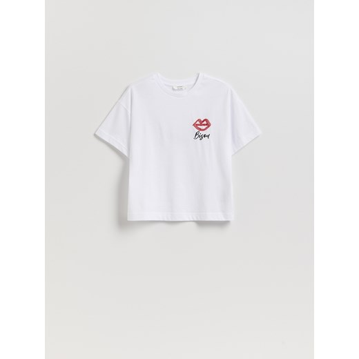 Reserved - T-shirt z aplikacją - biały Reserved XL Reserved