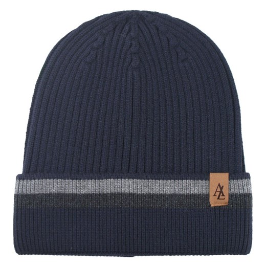 Jesienno-Zimowa Czapka (beanie) – Alties - Granatowa z Paskiem CPAALTSbeanie14GRANpasPOP ze sklepu JegoSzafa.pl w kategorii Czapki zimowe męskie - zdjęcie 183923582