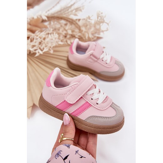 Dziecięce Sneakersy Buty Sportowe Eko Skórzane Rzep Różowe Adelina ze sklepu ZAZOO w kategorii Buty sportowe dziecięce - zdjęcie 183923790