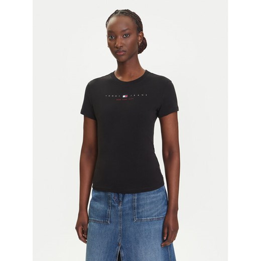 Tommy Jeans T-Shirt Linear DW0DW21422 Czarny Slim Fit ze sklepu MODIVO w kategorii Bluzki damskie - zdjęcie 183924850