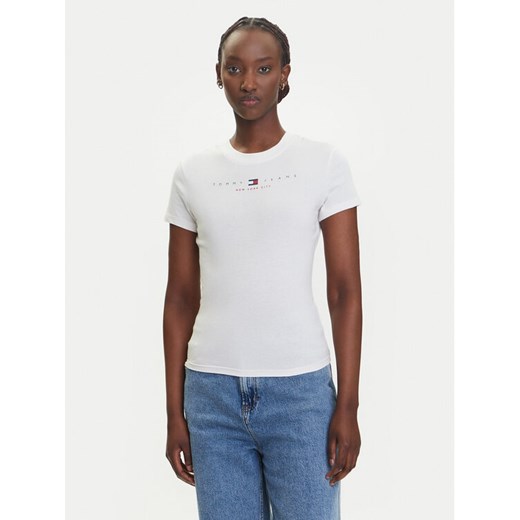 Tommy Jeans T-Shirt Linear DW0DW21422 Écru Slim Fit ze sklepu MODIVO w kategorii Bluzki damskie - zdjęcie 183924921