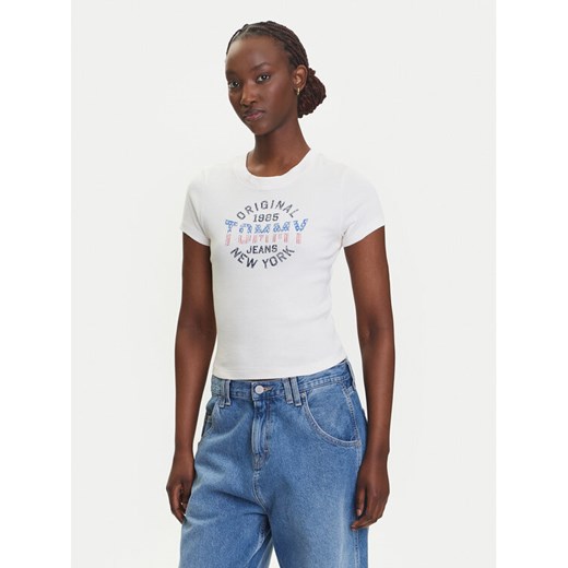 Tommy Jeans T-Shirt DW0DW21421 Écru Slim Fit ze sklepu MODIVO w kategorii Bluzki damskie - zdjęcie 183924971