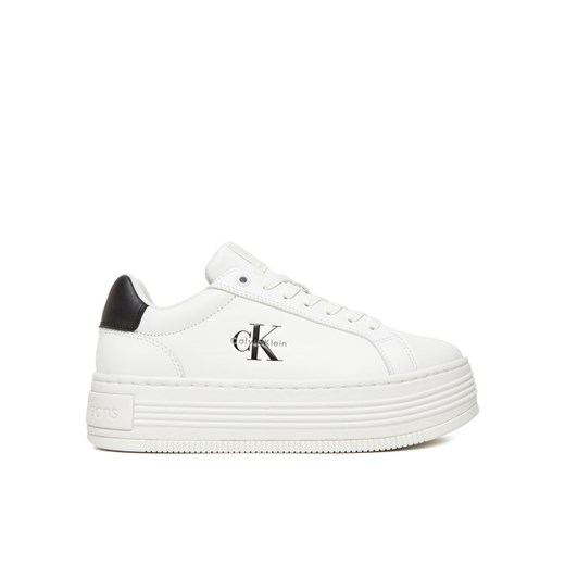 Sneakersy Calvin Klein Jeans Bold Flatf Low Lace Lth YW0YW01878 Biały ze sklepu eobuwie.pl w kategorii Buty sportowe damskie - zdjęcie 183927880