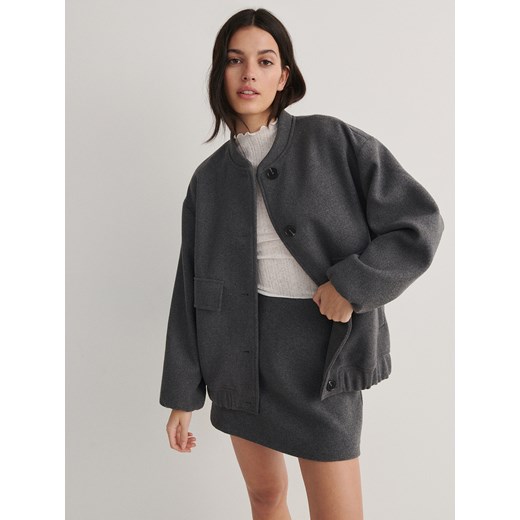 Reserved - Kurtka bomber oversize z wełną - szary Reserved M okazyjna cena Reserved