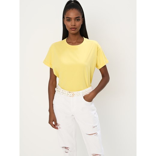 Mohito - Bawełniany żółty t-shirt - żółty ze sklepu Mohito w kategorii Bluzki damskie - zdjęcie 183930384