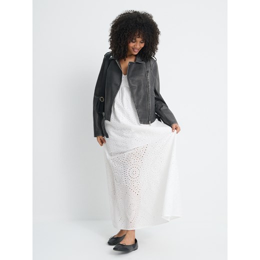 Sinsay - Ażurowa sukienka maxi na ramiączkach z bawełny - biały Sinsay XL Sinsay