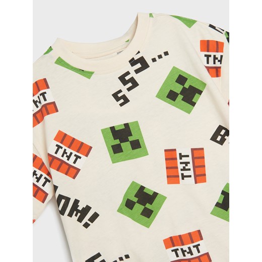 Sinsay - Koszulka z nadrukiem Minecraft - beżowy Sinsay 134 (8-9 l) Sinsay