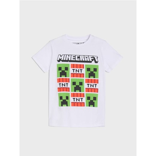 Sinsay - Bawełniana koszulka z nadrukiem Minecraft - biały ze sklepu Sinsay w kategorii T-shirty chłopięce - zdjęcie 183931514