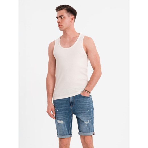 Męska bawełniana koszulka basic na ramiączkach – biała V1 OM-TSBT-0239 ze sklepu ombre w kategorii T-shirty męskie - zdjęcie 183933632