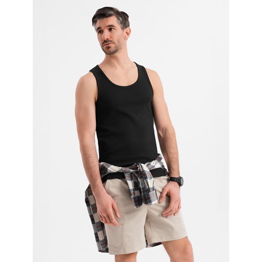 Bawełniana męska koszulka basic na ramiączkach – czarna V3 OM-TSBT-0239 ze sklepu ombre w kategorii T-shirty męskie - zdjęcie 183933643