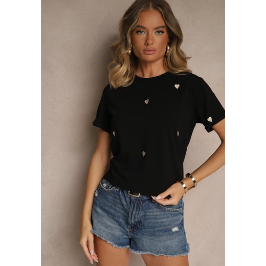 Czarny Bawełniany T-shirt z Motywem Serc Aramiraa ze sklepu renee.pl w kategorii Bluzki damskie - zdjęcie 183934373