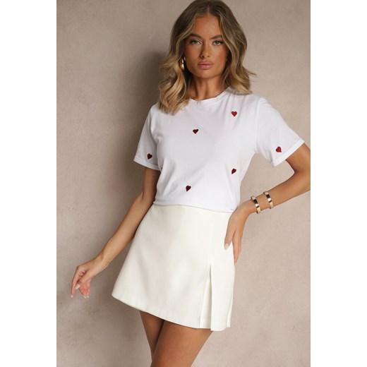 Biało-Czerwony Bawełniany T-shirt z Motywem Serc Aramiraa ze sklepu renee.pl w kategorii Bluzki damskie - zdjęcie 183934383