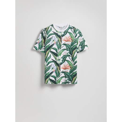 Reserved - Bawełniany t-shirt regular - złamana biel ze sklepu Reserved w kategorii T-shirty męskie - zdjęcie 183939753