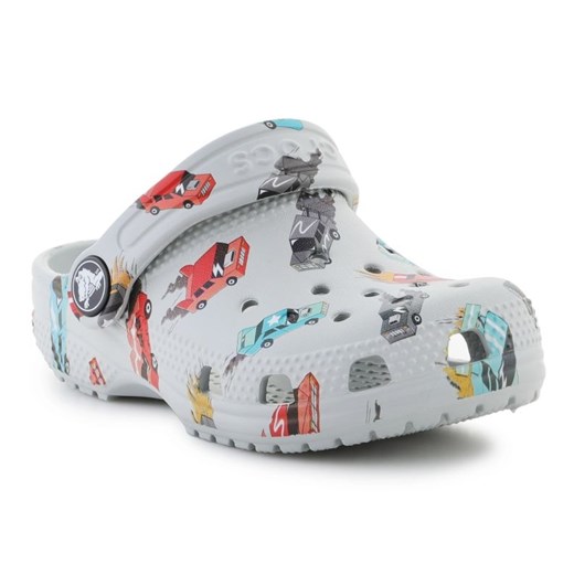 Klapki Crocs Classic Race Cars Graphic 210992-1NN białe ze sklepu ButyModne.pl w kategorii Klapki dziecięce - zdjęcie 183944154