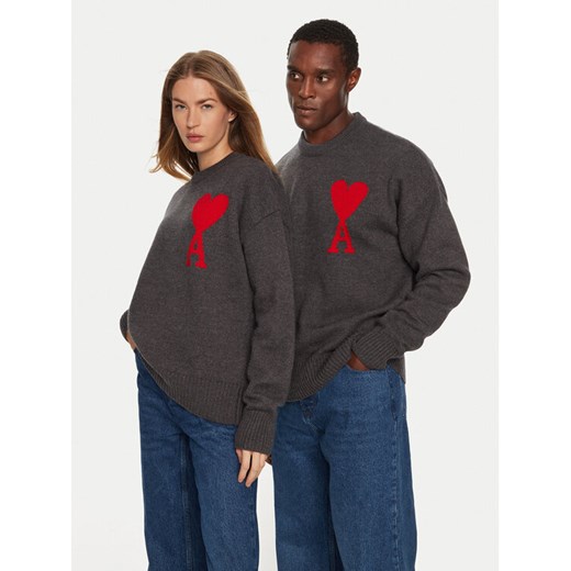 AMI PARIS Sweter UKS002018 Szary Regular Fit Ami Paris L MODIVO