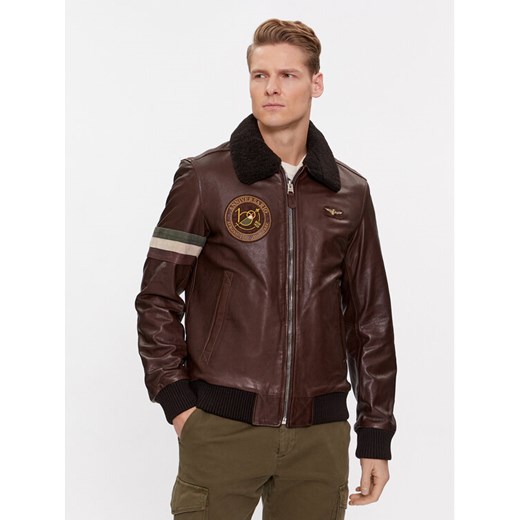 Aeronautica Militare Kurtka skórzana 232PN933PL147 Brązowy Regular Fit ze sklepu MODIVO w kategorii Kurtki męskie - zdjęcie 183947153