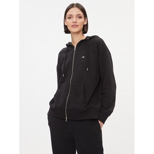 Gant Bluza Rel Shield Zip Hoodie 4204665 Czarny Relaxed Fit ze sklepu MODIVO w kategorii Bluzy damskie - zdjęcie 183947392