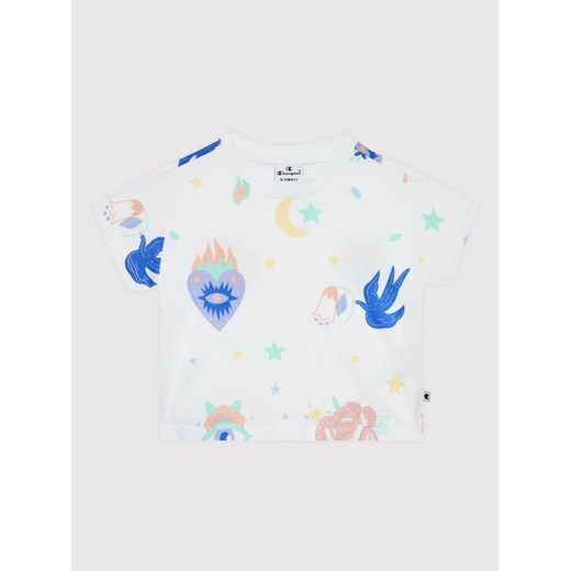 Champion T-Shirt All-Over Colourful Print 404400 Biały Custom Fit ze sklepu MODIVO w kategorii Bluzki dziewczęce - zdjęcie 183947770