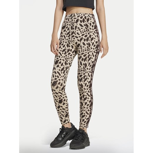 adidas Legginsy Essentials 3-Stripes Animal Print IX3722 Brązowy Slim Fit M MODIVO