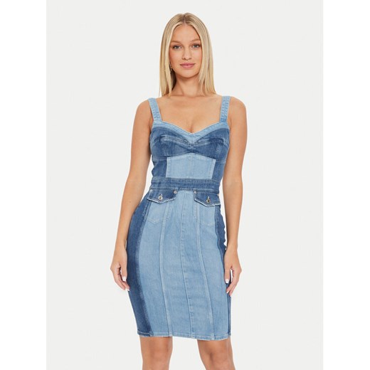 Guess Sukienka jeansowa W4YK02 D5DX2 Niebieski Slim Fit ze sklepu MODIVO w kategorii Sukienki - zdjęcie 183948612