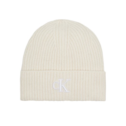 Czapka Calvin Klein Jeans Thick Embroidery Beanie K60K612321 Écru ze sklepu eobuwie.pl w kategorii Czapki zimowe damskie - zdjęcie 183971501