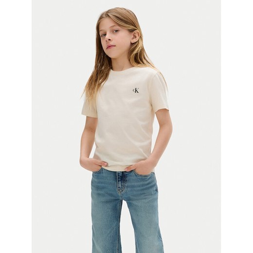 Calvin Klein Jeans Komplet 2 t-shirtów Monologo IB0IB01093 M Beżowy Regular Fit ze sklepu MODIVO w kategorii Bluzki dziewczęce - zdjęcie 183985200