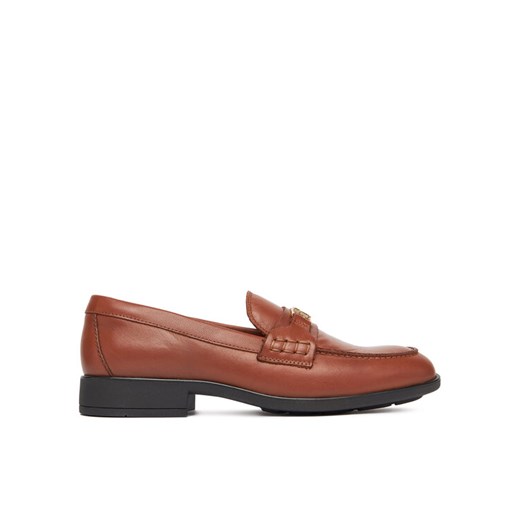 Tommy Hilfiger Loafersy Th Logo Leather Loafer FW0FW08705 Brązowy ze sklepu MODIVO w kategorii Lordsy damskie - zdjęcie 183985243