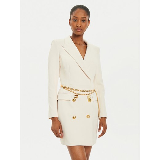 Elisabetta Franchi Sukienka koktajlowa AB-657-46E2 Écru Regular Fit ze sklepu MODIVO w kategorii Sukienki - zdjęcie 183985294