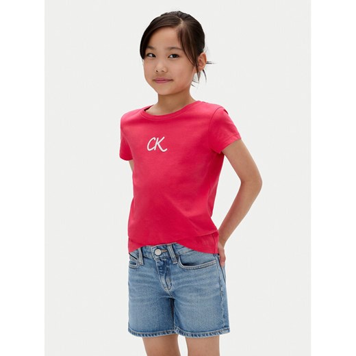 Calvin Klein Jeans T-Shirt Glitter IG0IG02972 M Różowy Slim Fit ze sklepu MODIVO w kategorii Bluzki dziewczęce - zdjęcie 183985380