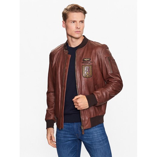 Aeronautica Militare Kurtka skórzana 231PN5026PL183 Brązowy Regular Fit ze sklepu MODIVO w kategorii Kurtki męskie - zdjęcie 183985512