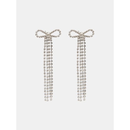 Sinsay - Długie kolczyki kokardki z cyrkoniami - srebrny Sinsay One Size Sinsay