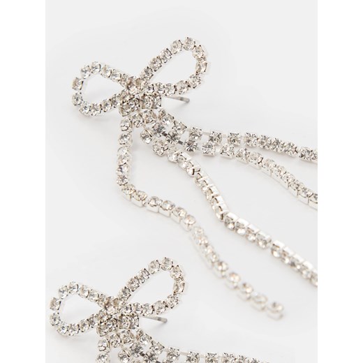 Sinsay - Długie kolczyki kokardki z cyrkoniami - srebrny Sinsay One Size Sinsay