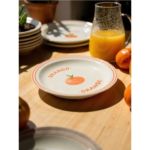 Sinsay - Talerz ceramiczny z nadrukiem pomarańczy - pomarańczowy ze sklepu Sinsay w kategorii Talerze - zdjęcie 183992712