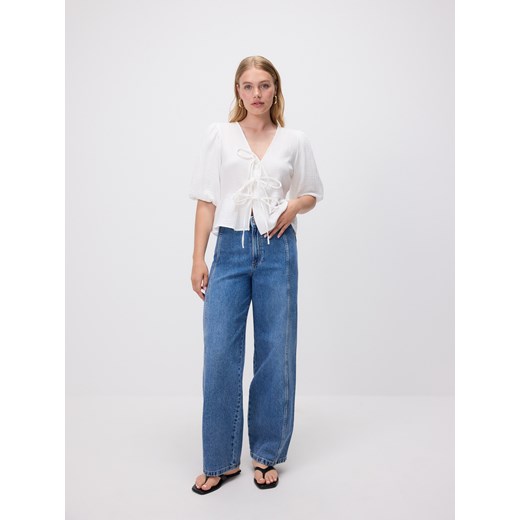Reserved - Jeansy wide leg z przeszyciami - niebieski ze sklepu Reserved w kategorii Jeansy damskie - zdjęcie 183993720
