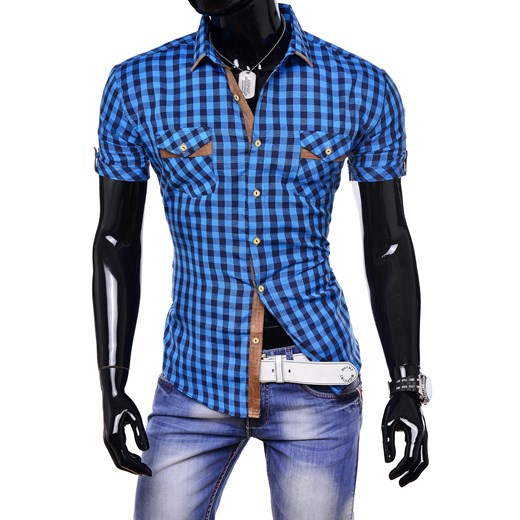 KOSZULA (TLT10) - NIEBIESKI risardi niebieski Koszule w kratę męskie