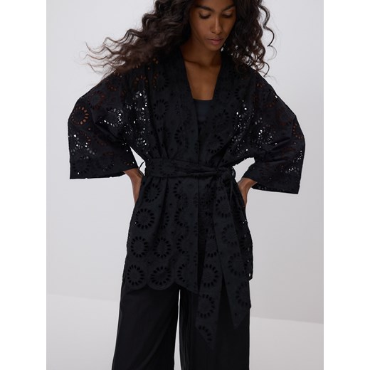 Reserved - Ażurowe kimono z wiązaniem - czarny ze sklepu Reserved w kategorii Bluzki damskie - zdjęcie 183996392