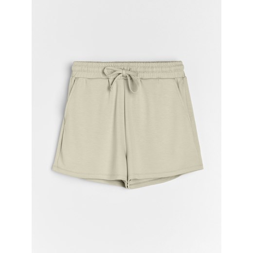 Sinsay - Szorty z wiązaniem w pasie soft touch - zielony Sinsay S Sinsay