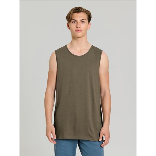 Sinsay - Bawełniany tank top basic - khaki ze sklepu Sinsay w kategorii T-shirty męskie - zdjęcie 183998294