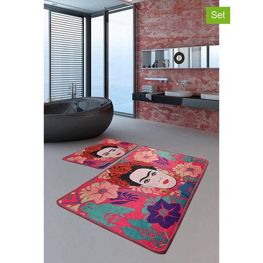 Elizabed Dywaniki łazienkowe (2 szt.) &quot;Frida&quot; w kolorze różowo-turkusowym ze sklepu Limango Polska w kategorii Akcesoria łazienkowe - zdjęcie 184001144