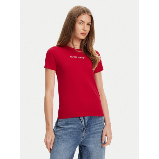 Guess Jeans T-Shirt W4YI01 J1314 Czerwony Slim Fit ze sklepu MODIVO w kategorii Bluzki damskie - zdjęcie 184003113