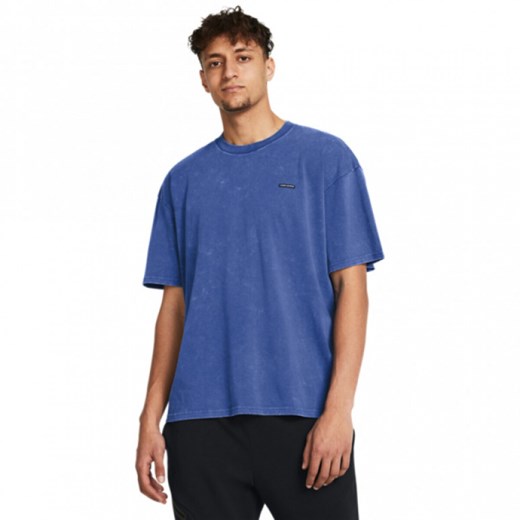 Męski t-shirt z nadrukiem Under Armour UA M Hw Os Logo Wash Ss - niebieski ze sklepu Sportstylestory.com w kategorii T-shirty męskie - zdjęcie 184004392