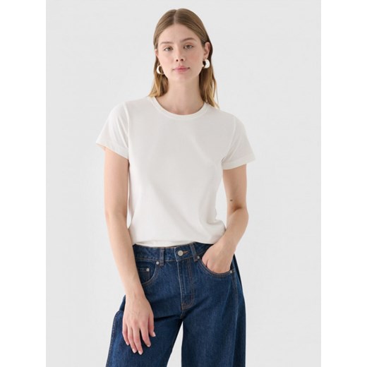 Damski t-shirt crop-top Outhorn OTHWAW24TTSHF2139 - biały ze sklepu Sportstylestory.com w kategorii Bluzki damskie - zdjęcie 184004412