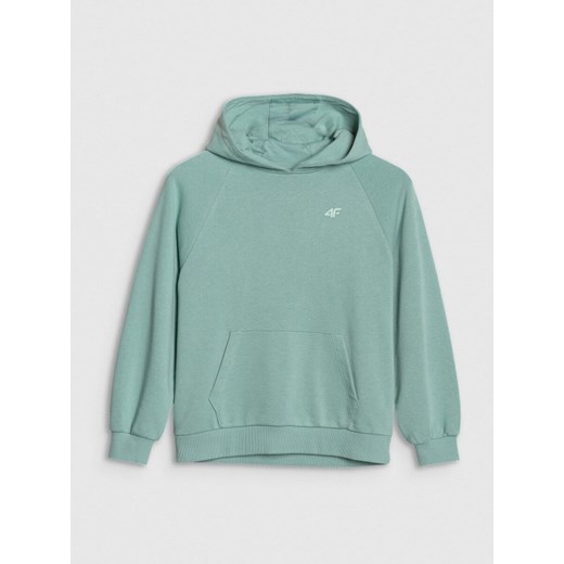 Dziewczęca bluza dresowa nierozpinana z kapturem 4F 4FJWSS25TSWSF1478 - turkusowa ze sklepu Sportstylestory.com w kategorii Bluzy dziewczęce - zdjęcie 184004482