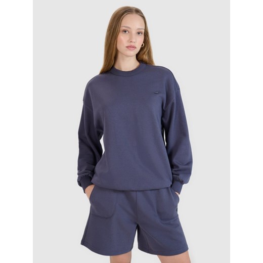 Bluza dresowa nierozpinana bez kaptura uniseks 4F 4FWSS25TSWSU1546 - granatowa ze sklepu Sportstylestory.com w kategorii Bluzy damskie - zdjęcie 184004871