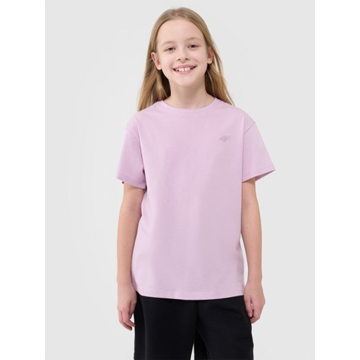Dziewczęcy t-shirt oversize 4F 4FJWSS25TTSHF2326 - różowy ze sklepu Sportstylestory.com w kategorii Bluzki dziewczęce - zdjęcie 184004954